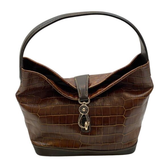 Dooney & Burke Logo Lock Hobo Croc Shoulder Bag with Matching Make Up Case - Picture 1 of 14